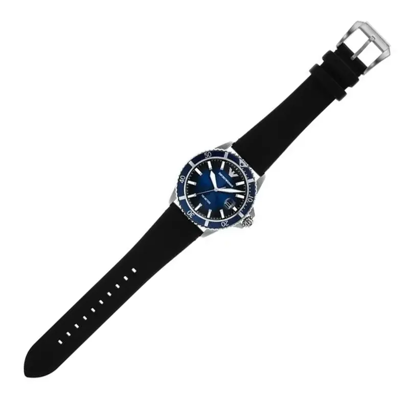 Emporio Armani Sea Explorer Blue Dial Black Leather Men's Watch- AR11516